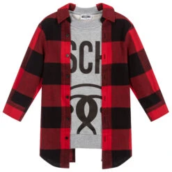 Moschino Kid-Teen Grey & Red Check Dress