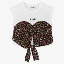 MSGM Girls White & Black Micro Cherry Top