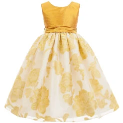 Nicki Macfarlane Gold & Ivory Silk Dress & Sash