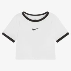 Nike Girls White & Black Logo T-Shirt