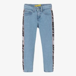 Off-White Girls Blue Denim Industrial Logo Jeans