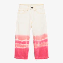 Palm Angels Girls White & Pink Tie-Dye Jeans