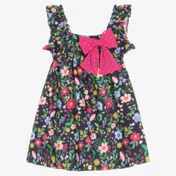 Paloma De La O Girls Navy Blue Floral Dress