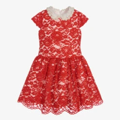 Romano Princess Girls Beaded Collar Lace Dress