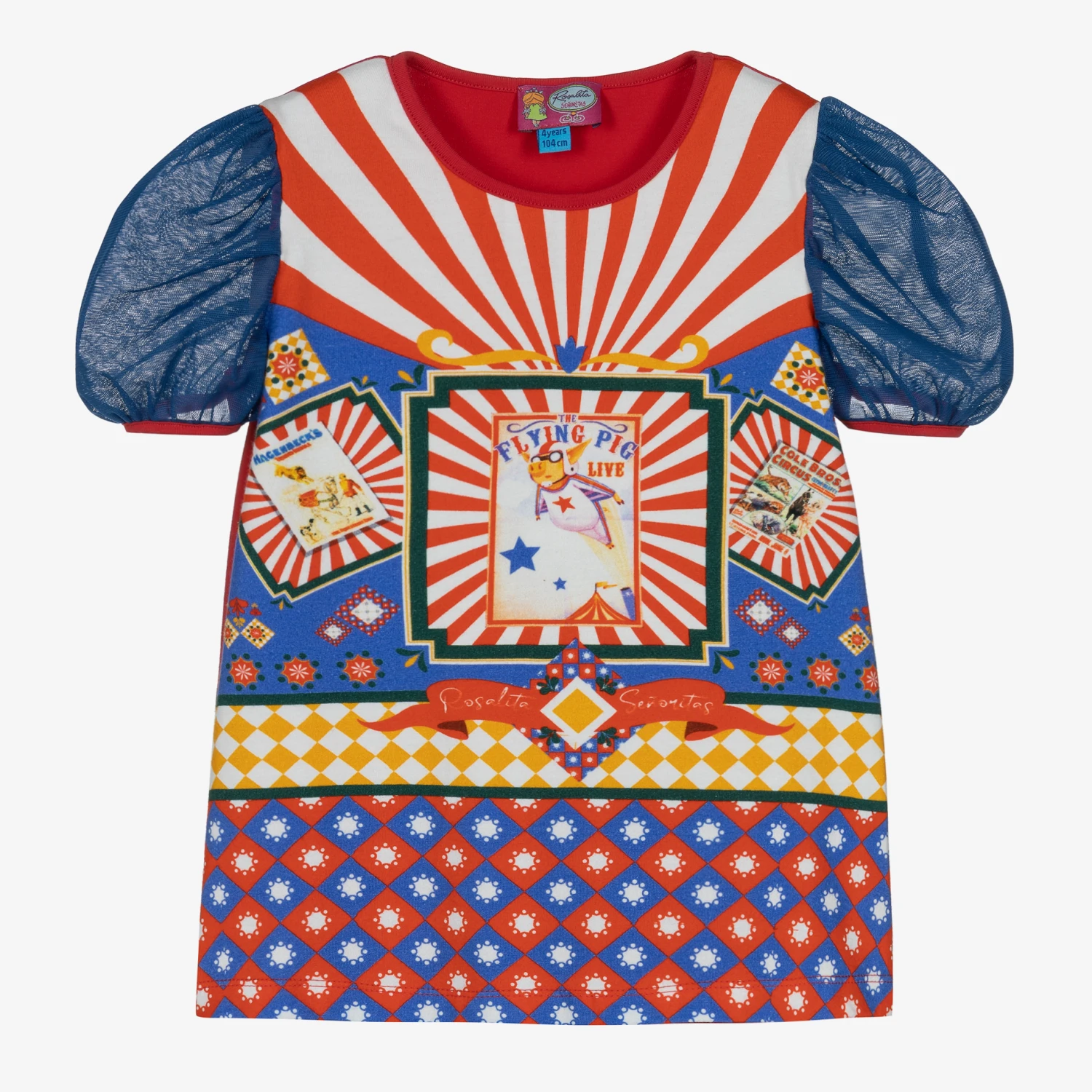 Rosalita Señoritas Girls Red & Blue Cotton Circus T-Shirt 3 Rosalita Señoritas Girls Red & Blue Cotton Circus T-Shirt