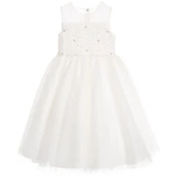 Sarah Louise Girls Ivory Embellished Tulle Dress