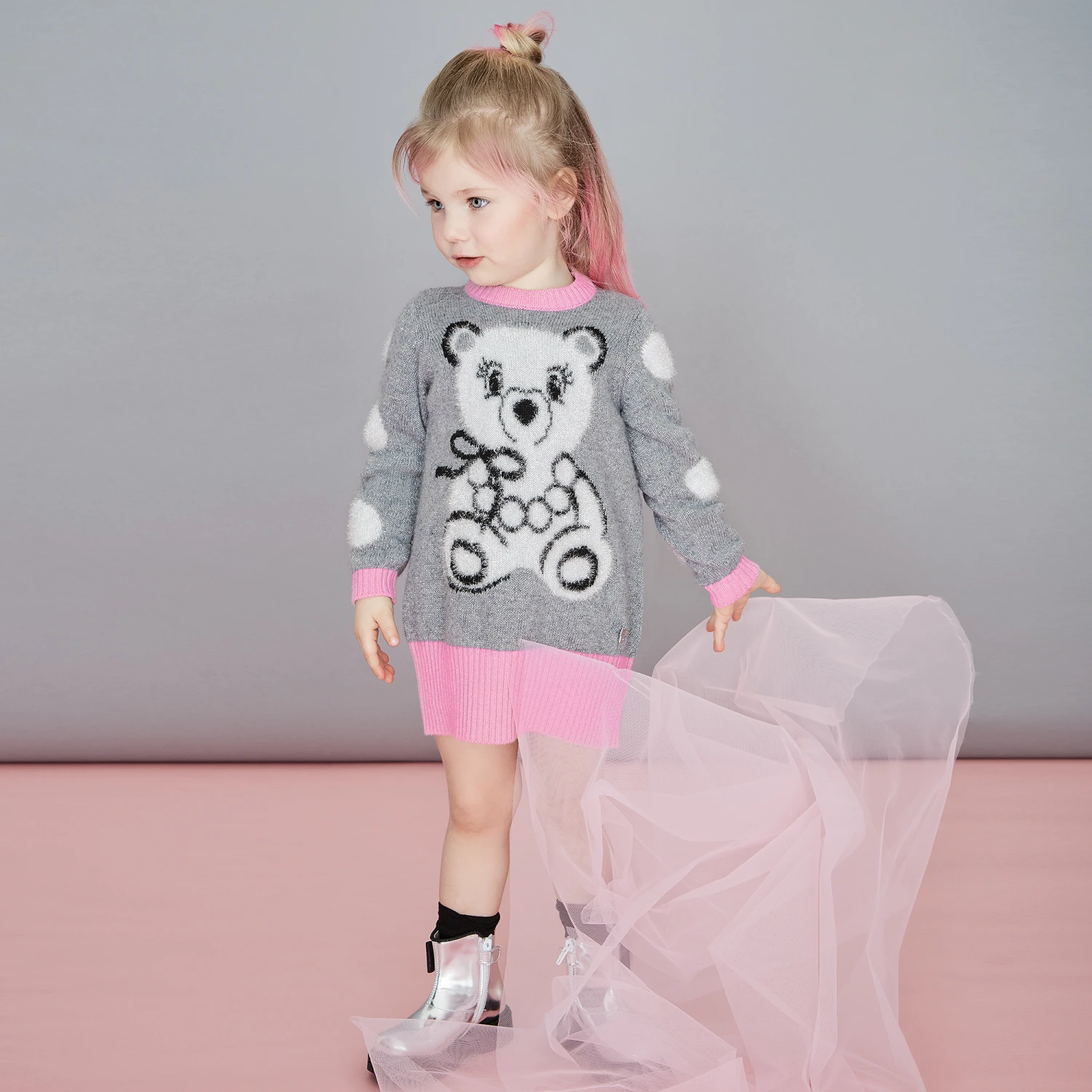 Simonetta Grey Wool Knitted Teddy Dress 4 Simonetta Grey Wool Knitted Teddy Dress - Image 2
