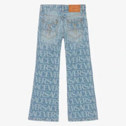 Versace Girls Washed Blue Logo Flared Jeans -Babie Fashion Shop versace girls washed blue logo flared jeans 495202 31b4e74f64493838dd4a420cd2f0d940c7f8a4e8